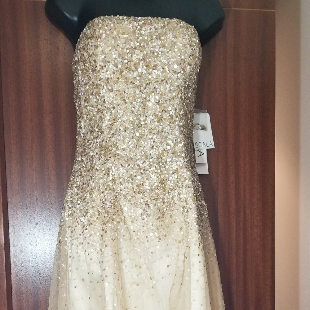 NWT Scala Gold Sequin Cocktail Dress Size L 9/10